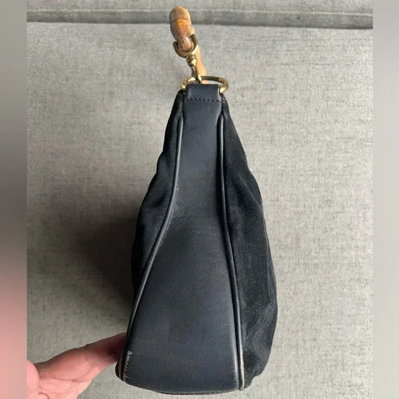 Gucci Black Suede Bamboo top handle bag